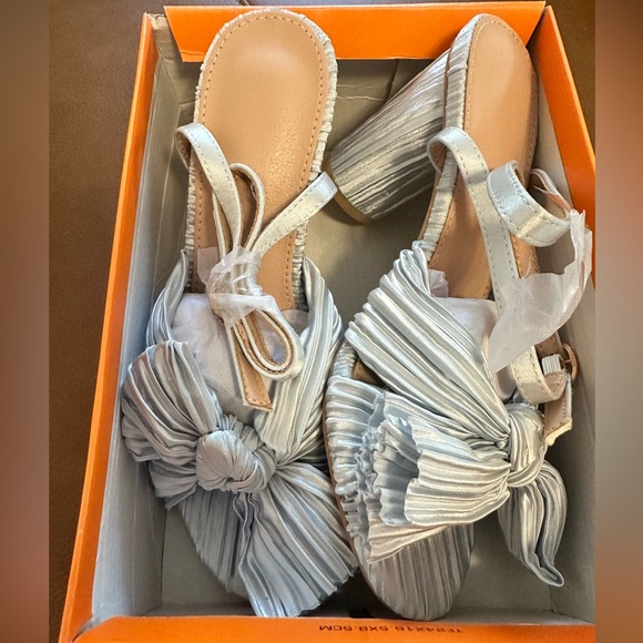 Sandals Chunky Open Toe Ankle Buckle Strap Pleated Bow Heels Wedding Dress Shoes - Picture 3 of 4